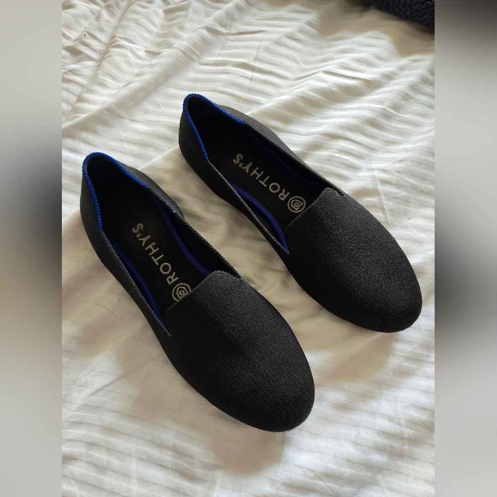 Rothy's Black Loafers with Blue Trim